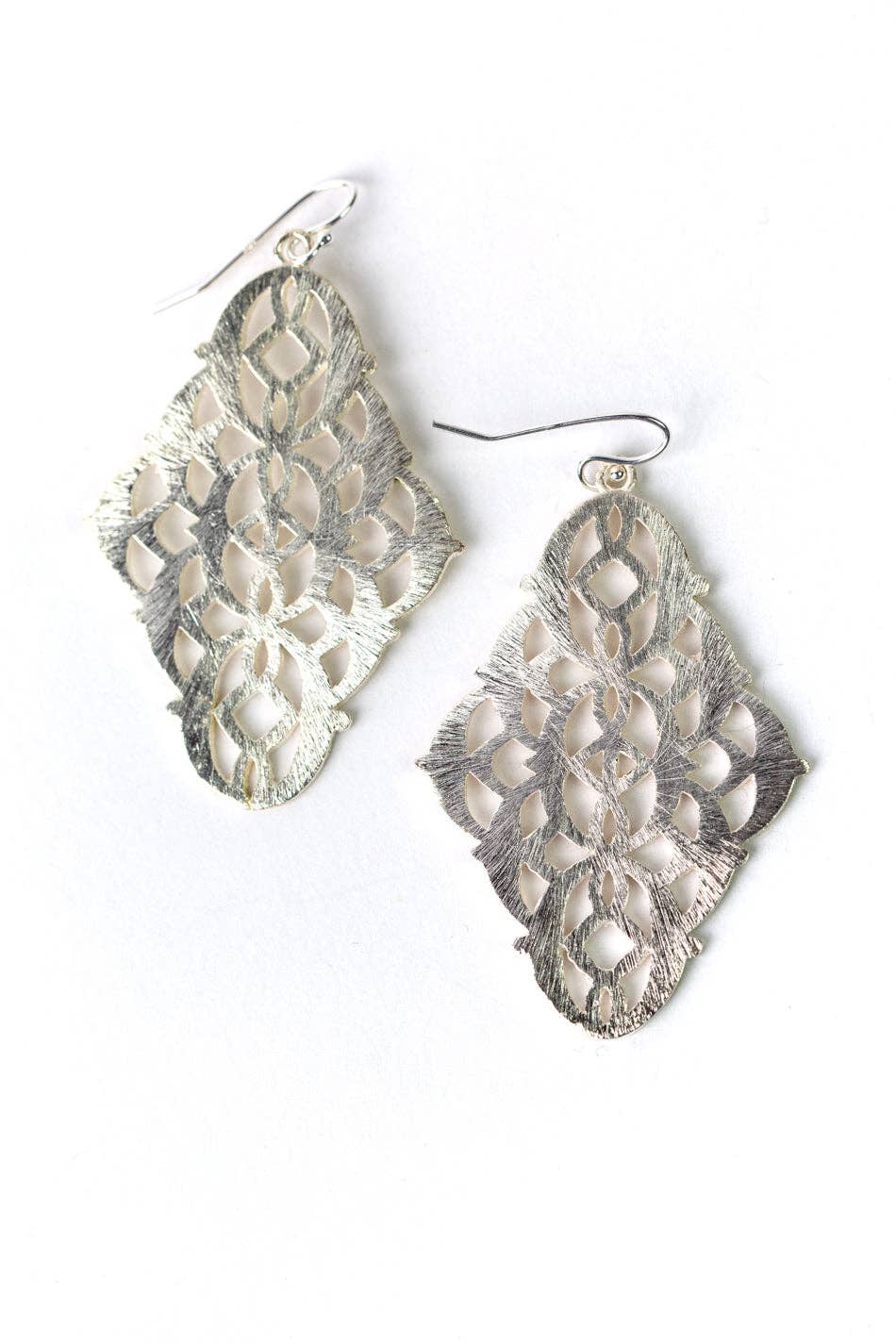 Brushed Silver Filigree Statement Earrings