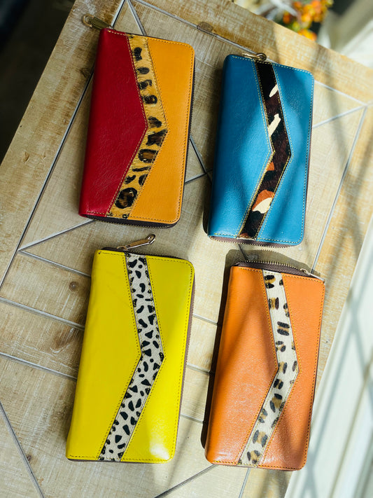 Recycled Multicolored Leather Clutch Purse