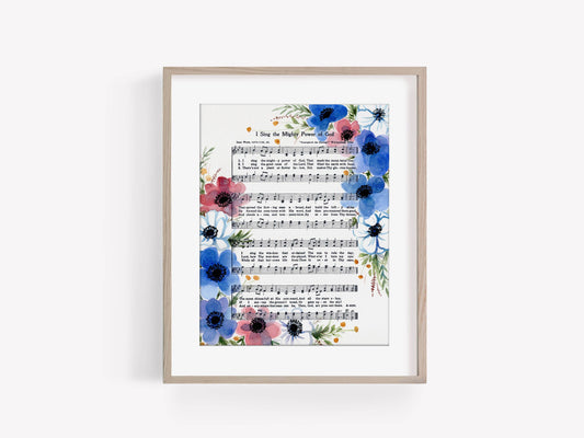"I Sing the Mighty Power of God" Blue Anemone Hymn Art Print