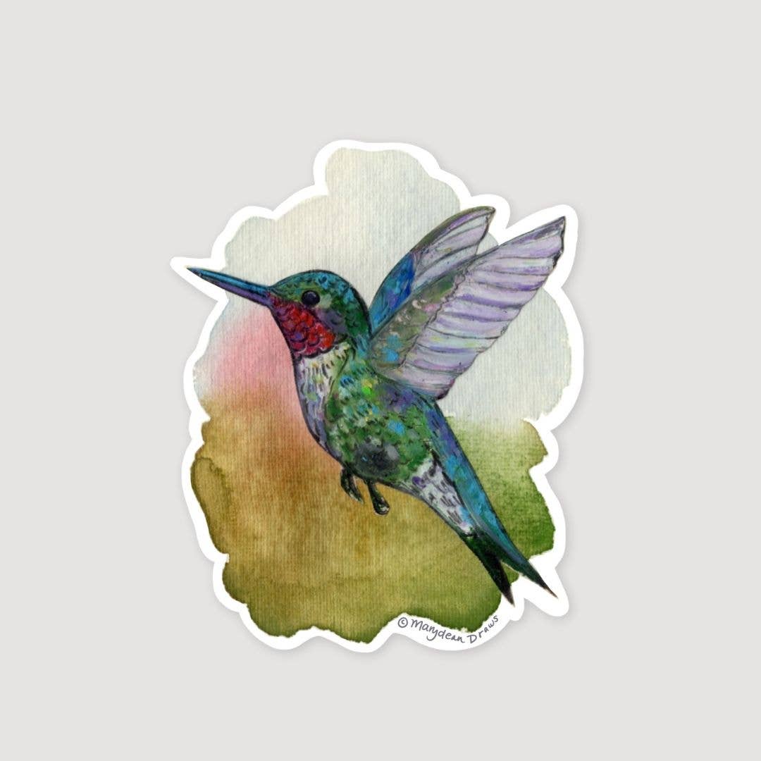 Mixed Media Ruby-Throated Hummingbird Vinyl Bird Sticker