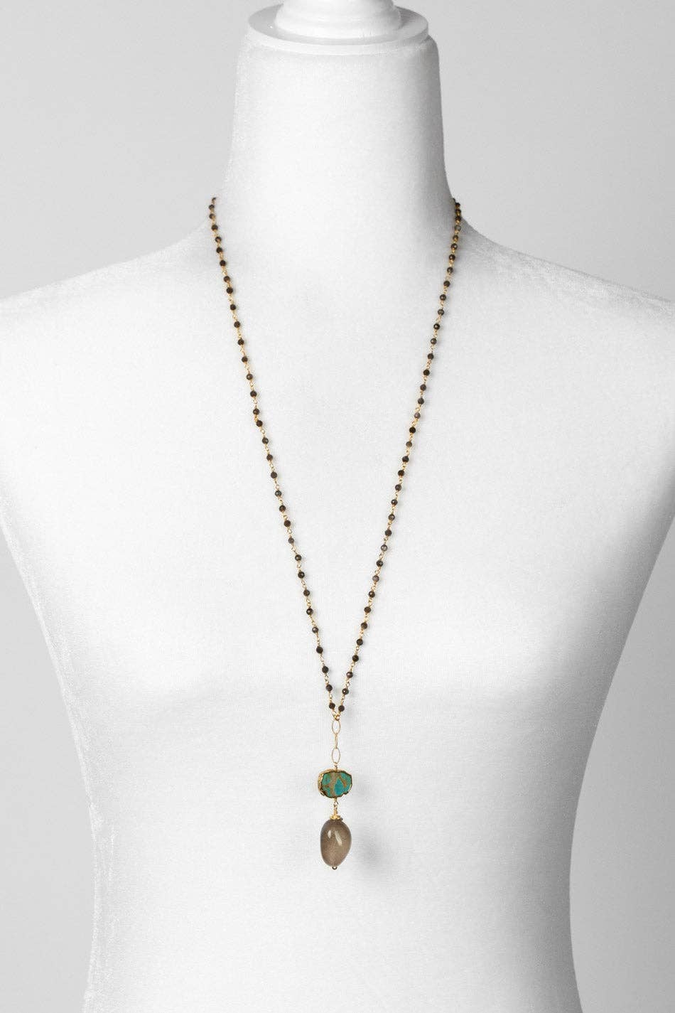 Desert Sunset 28-30" Turquoise, Cats Eye With Golden Rutilated Quartz Tassel Necklace