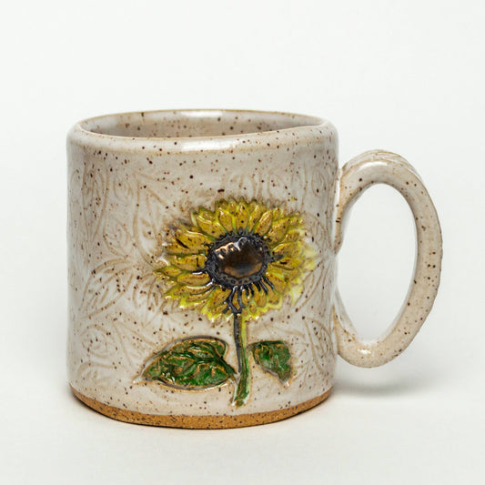 Sunflower Pattern Handmade Ceramic White 10oz Mug