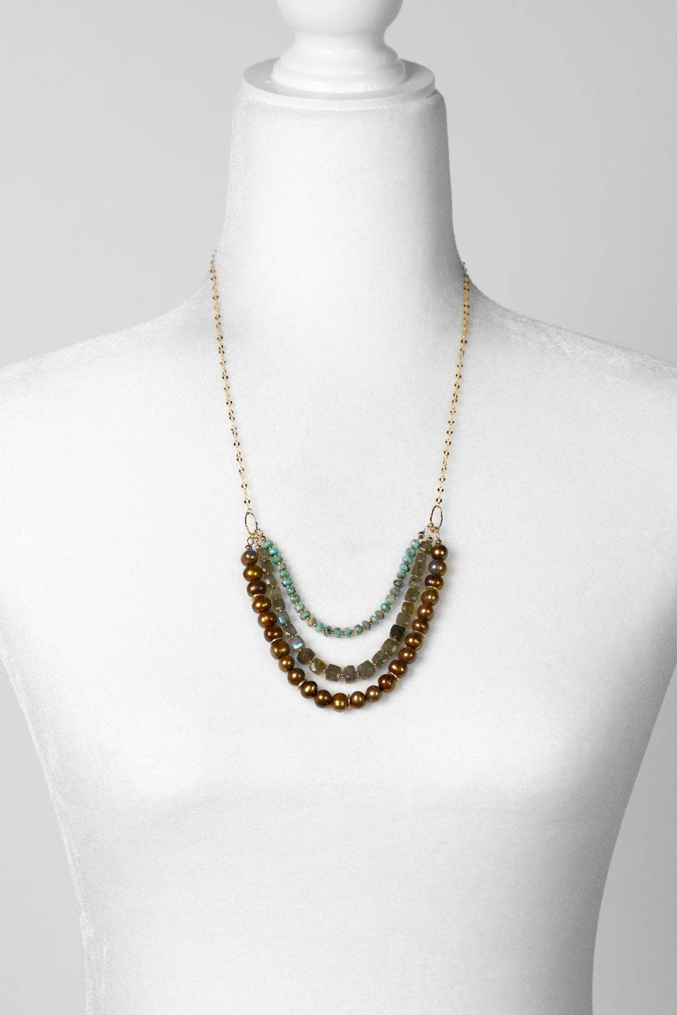 Desert Sunset 22-24" Turquoise, Freshwater Pearl, Labradorite Multistrand Necklace