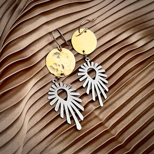 Handmade Burst Earrings: Gold over Silver