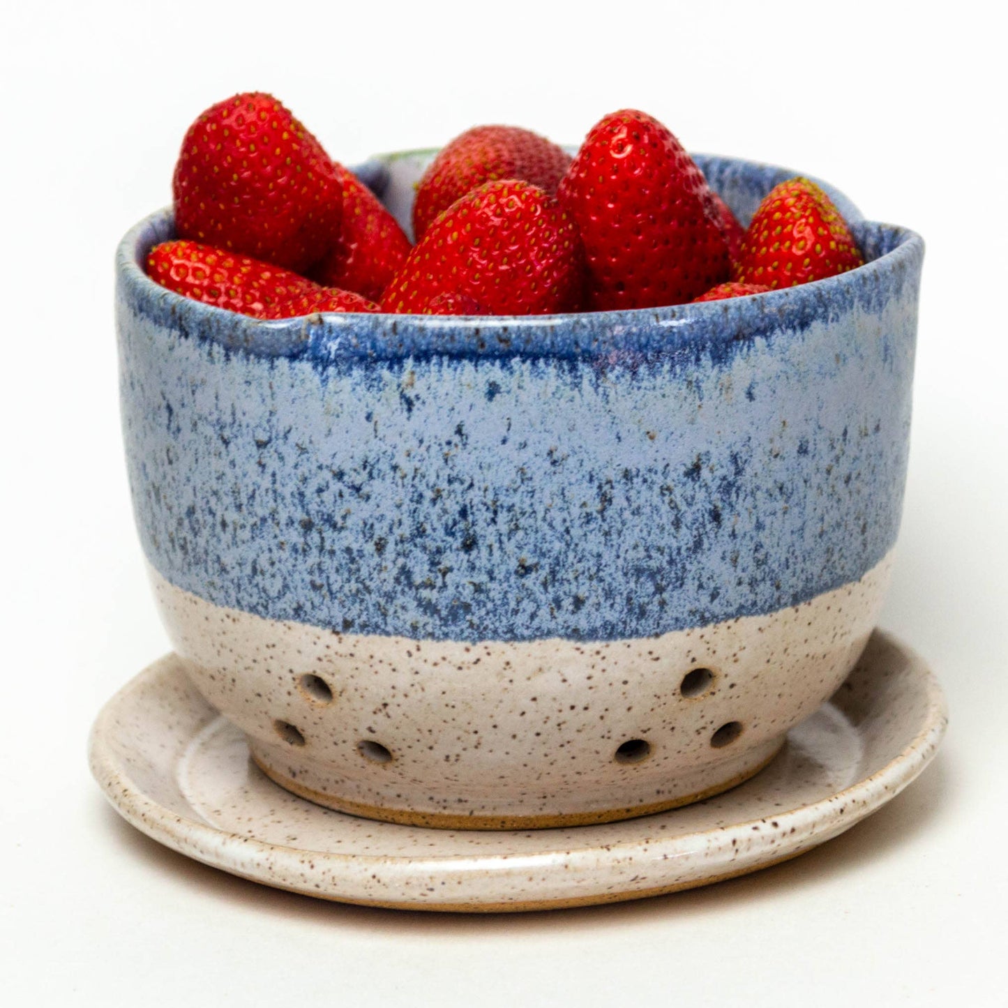 White Squirrel Clayworks - Berry Bowl/Colander - Handthrown Stoneware - Blue Wash