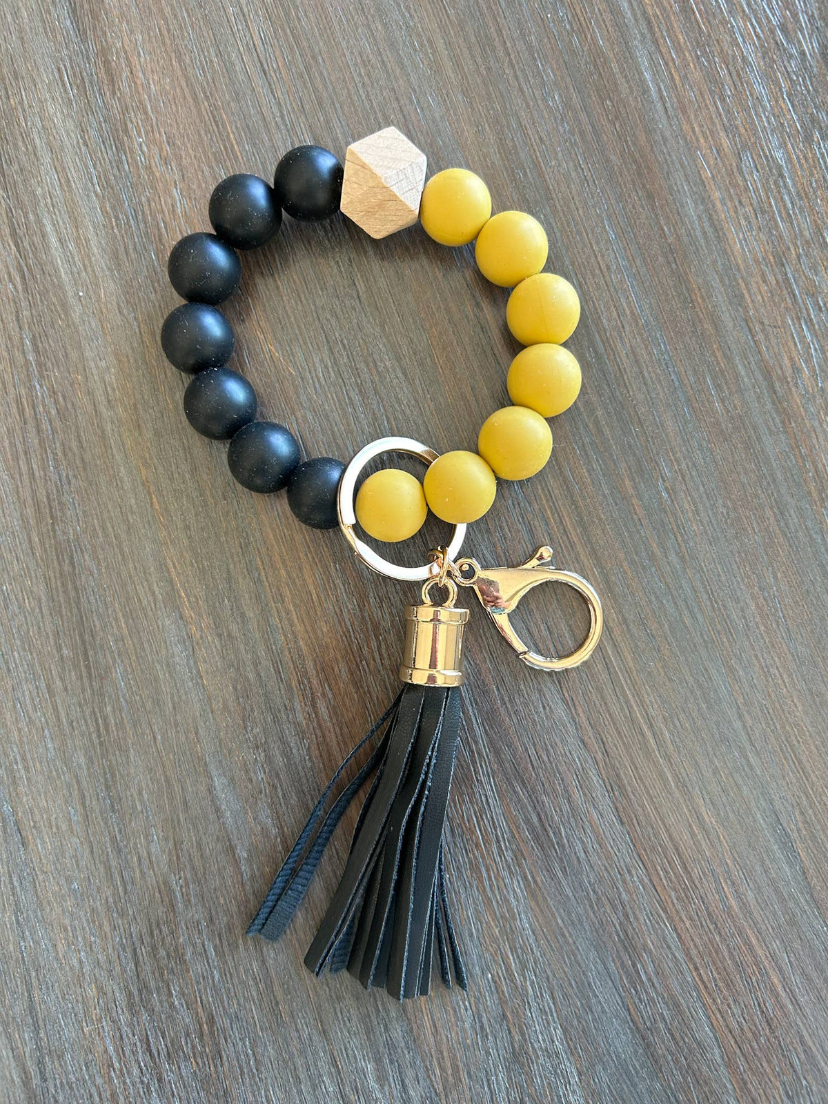 Game Day Wristlet Silicone Beads-Golden Yellow/Black