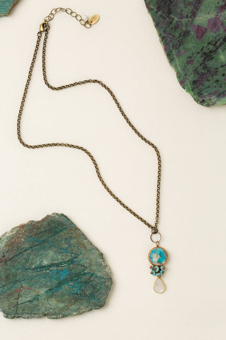 Transcend 20-22" Turquoise Bezel, Pearl Teardrop Cluster Necklace