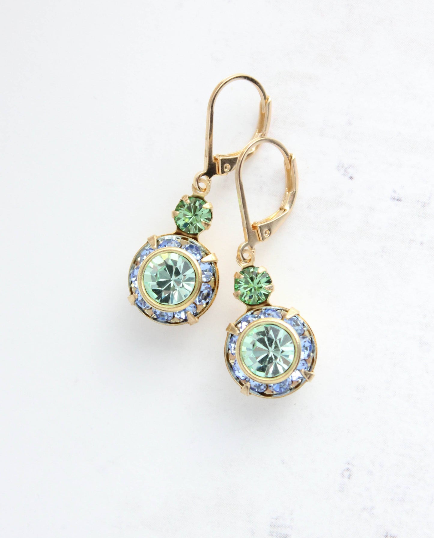 Art Deco Earrings- Light Sapphire & Peridot Green