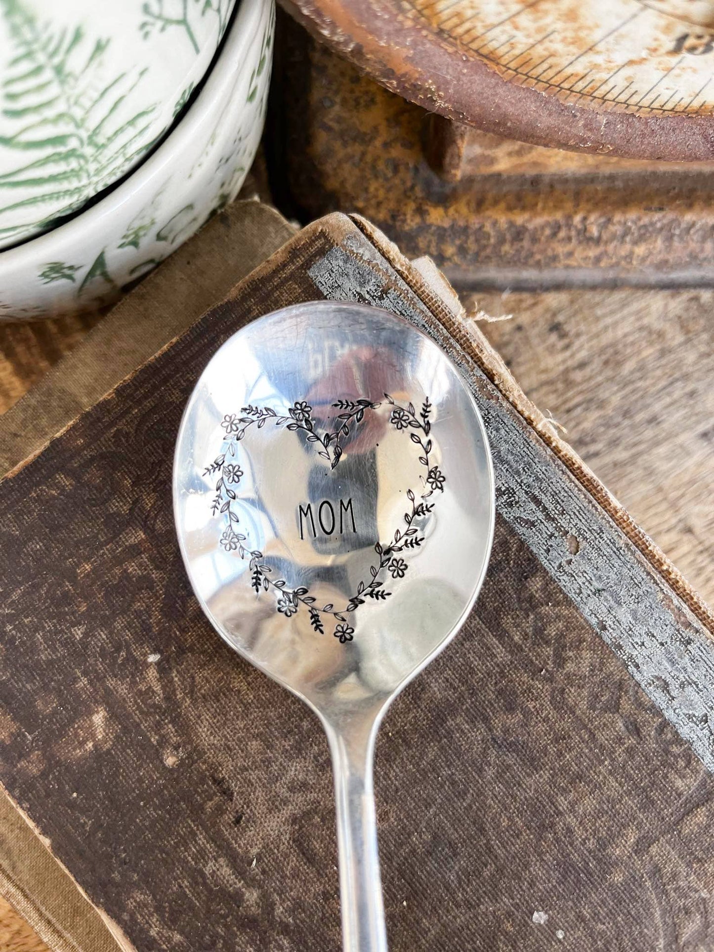 Mom Floral Heart Vintage Stamped Spoon