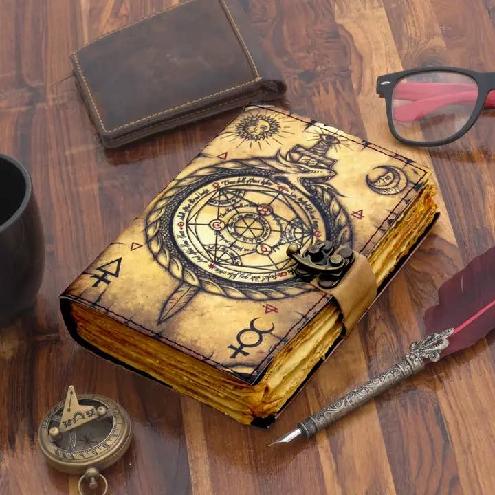 Vintage Leather Journal with Compass