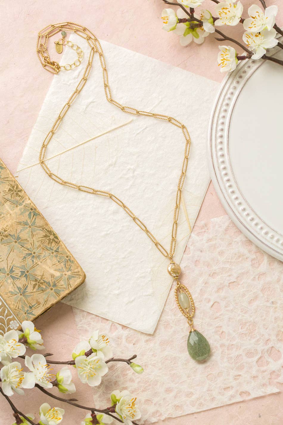 Contentment 26.5-28.5" Aquamarine, Prehnite, Pearl Statement Necklace