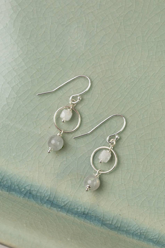 Blush Sterling Silver Hoop With Rainbow Moonstone And Labradorite Dangle Simple Earrings