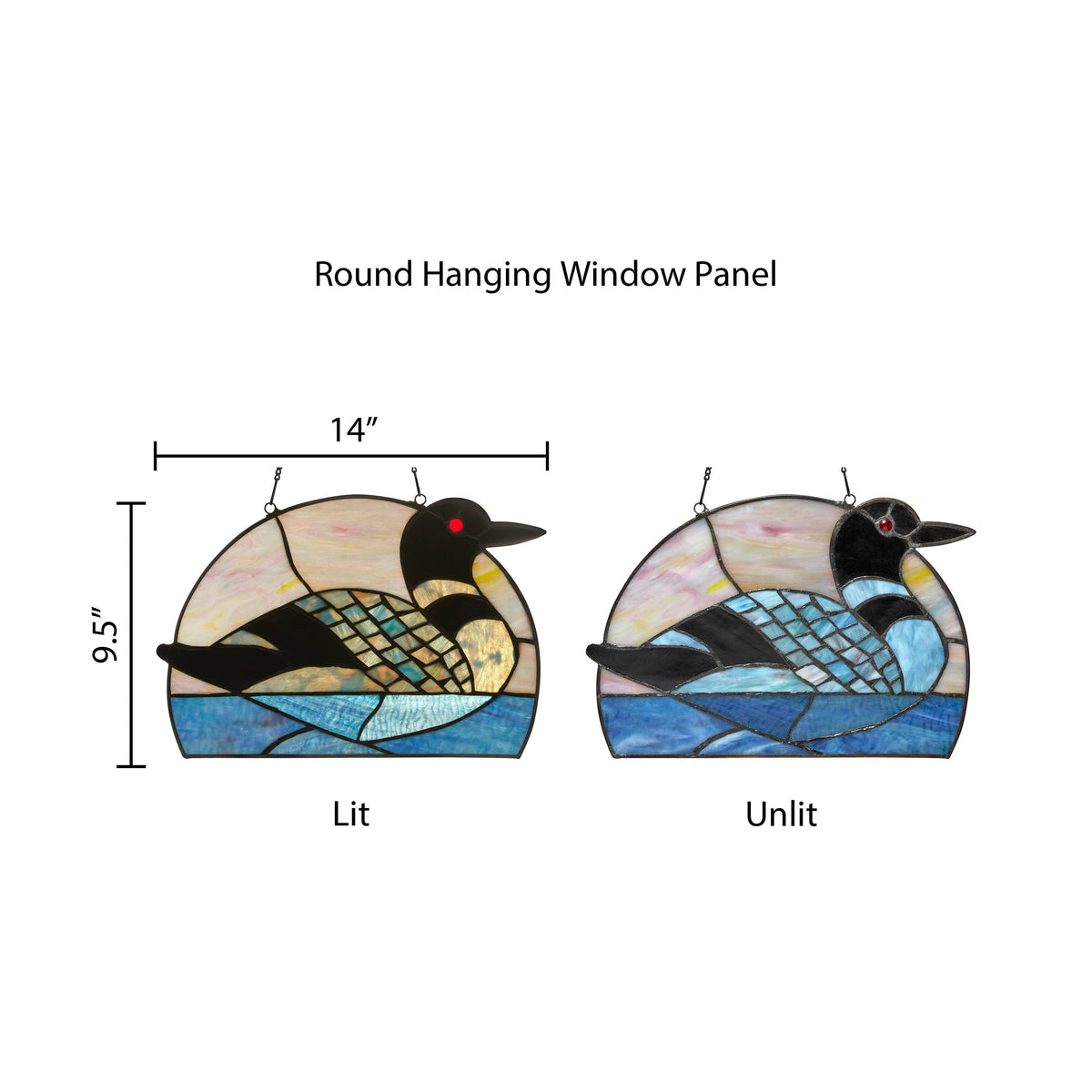 9.5" Swimming Loon Stained Glass Window Accent Panel