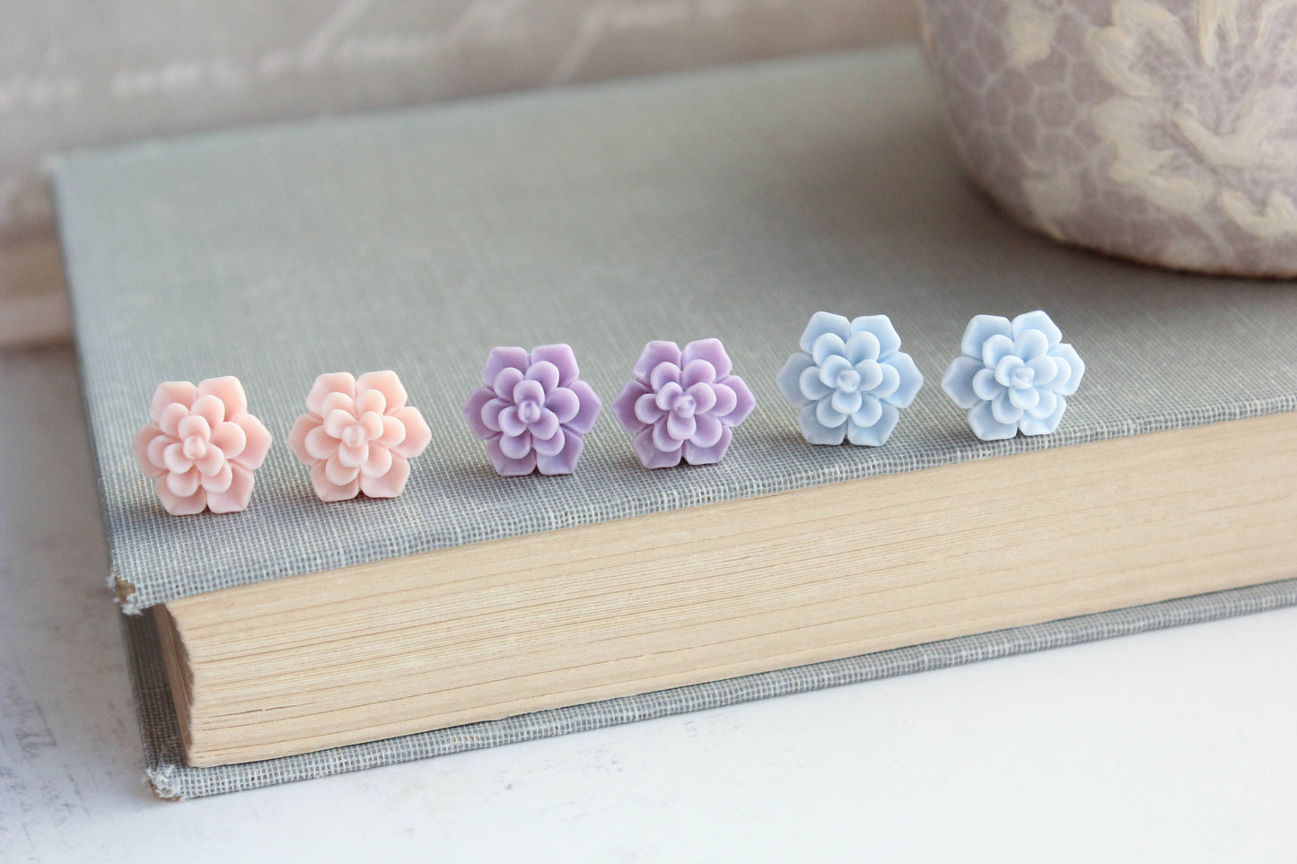 Succulent Studs - Pale Blue