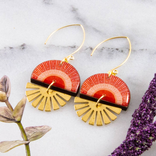 Retro Orange Sunset Stacked Earrings