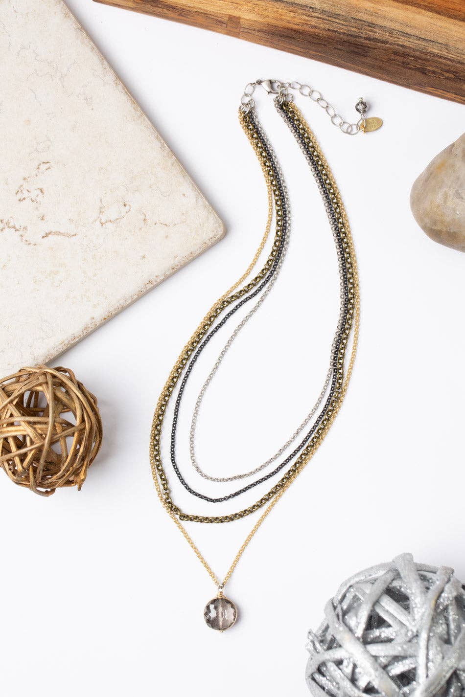 Silver & Gold Crystal Herringbone Necklace