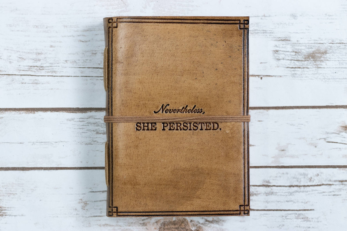 She Persisted Quote Leather Journal: Blonde/Tan