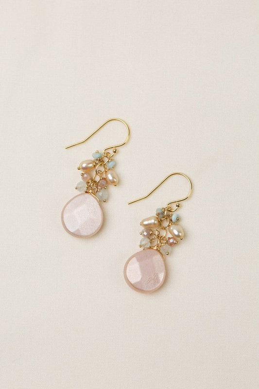 Solace Freshwater Pearl, Aquamarine With Moonstone Cluster Earrings