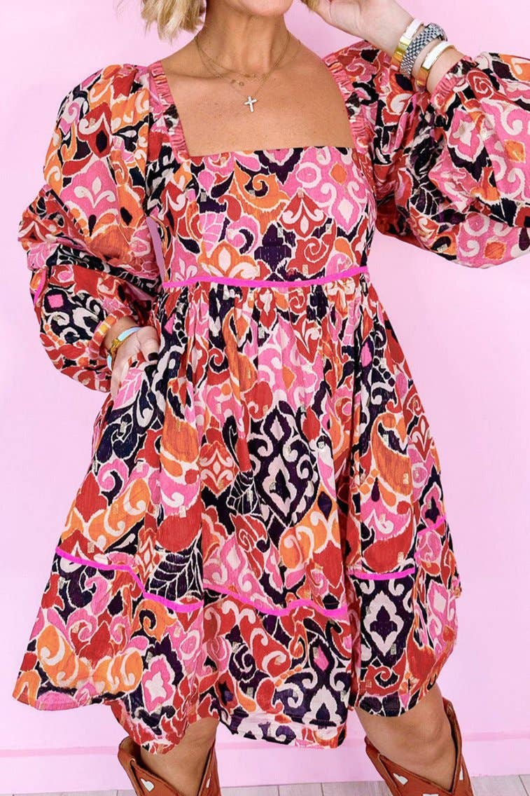 Boho Puff Sleeve Mini Dress