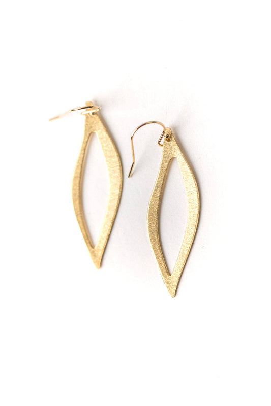 Brushed Gold Wavy Marquis Frame Earrings