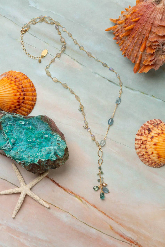 Ocean Waves 19.5-21.5" Opal, Gemstone Chain, Kyanite, Blue Quartz Cluster Necklace