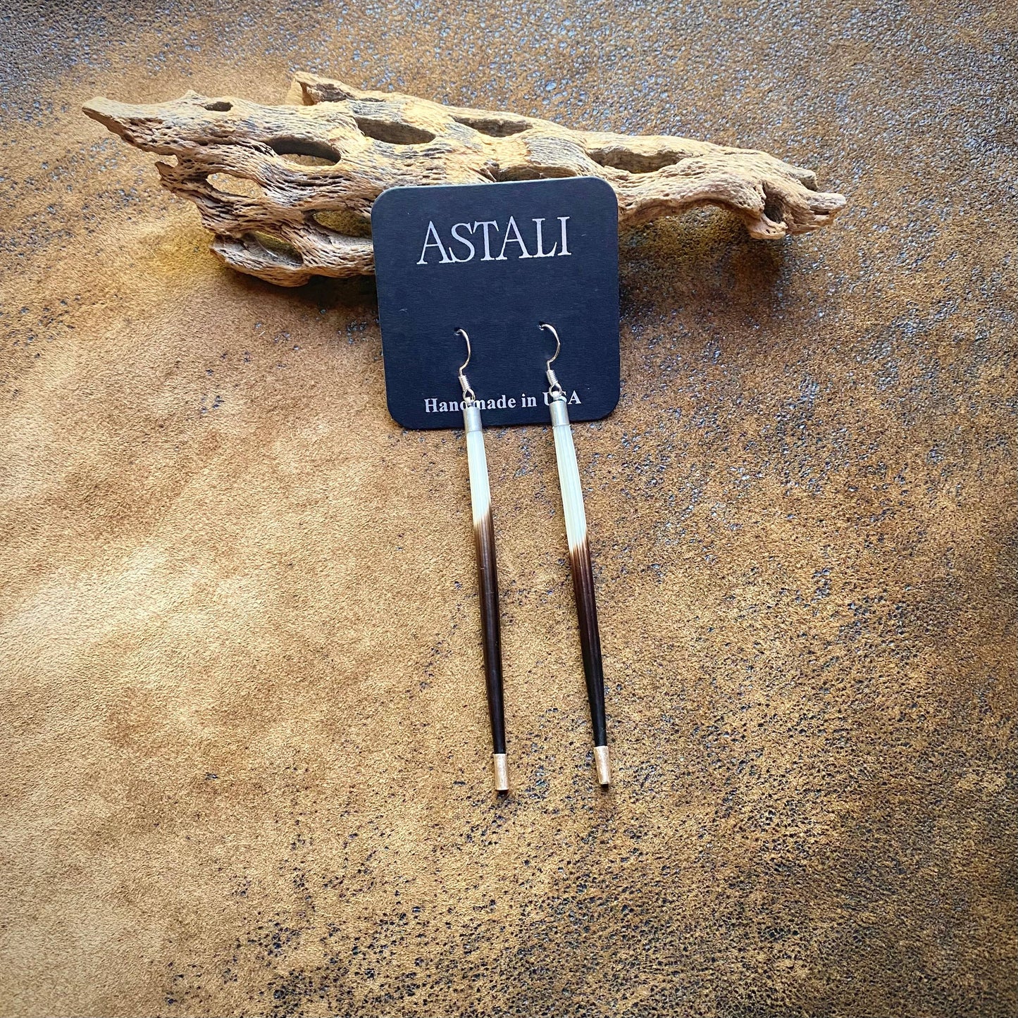 Porcupine Quill Earrings Black/Brown/Ivory, Silver