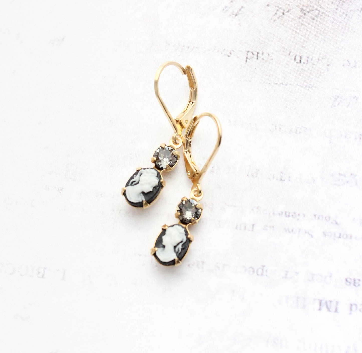Lady Cameo Earrings- Black and Cream