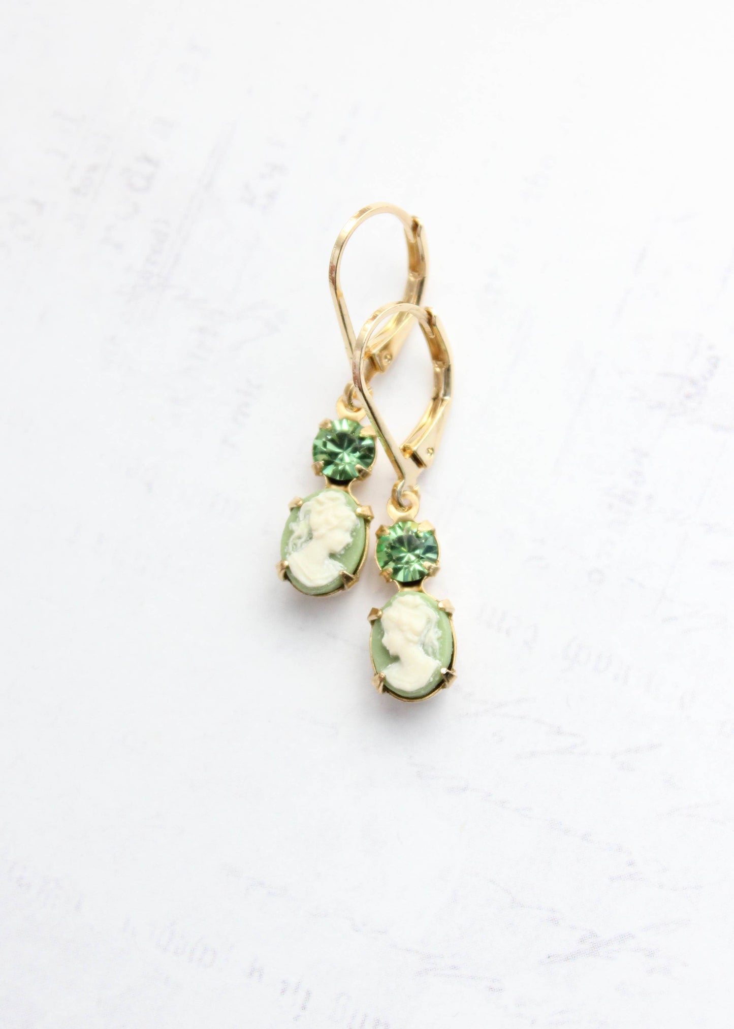 Tiny Lady Cameo Earrings- Light Green