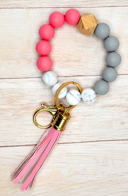 Bubble Gum / Grey / White Silicone Wristlet