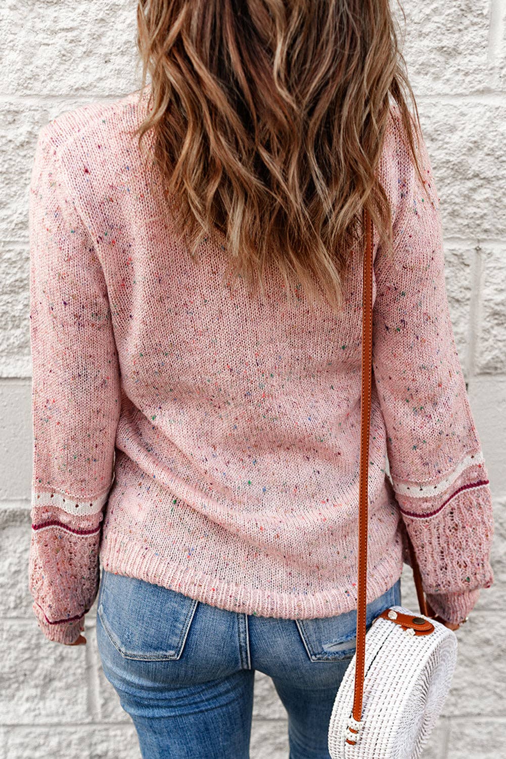 Speckle Dotted Long Sleeve Sweater: Pink