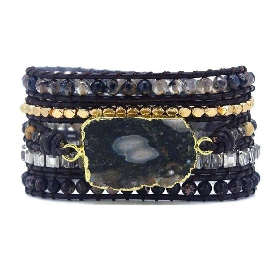 Gemstone Leather Wrap Bracelet