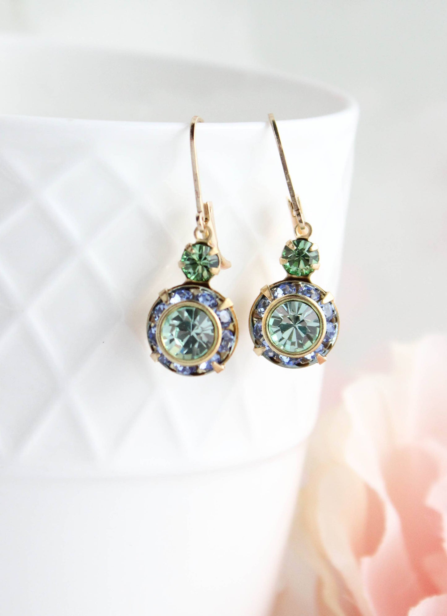 Art Deco Earrings- Light Sapphire & Peridot Green