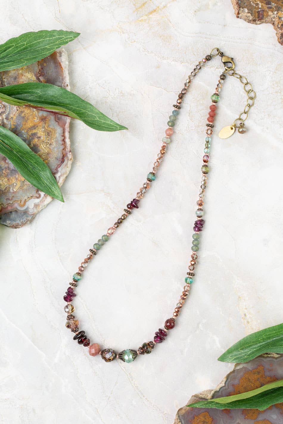 Mauve Mix 16-18" Garnet, Czech Glass, Lepidolite Collage Nec