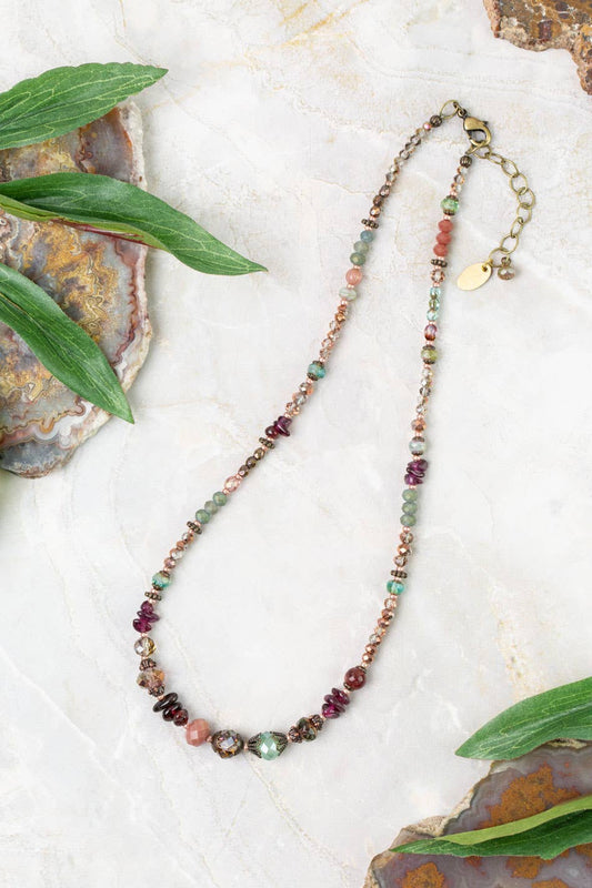 Mauve Mix 16-18" Garnet, Czech Glass, Lepidolite Collage Nec