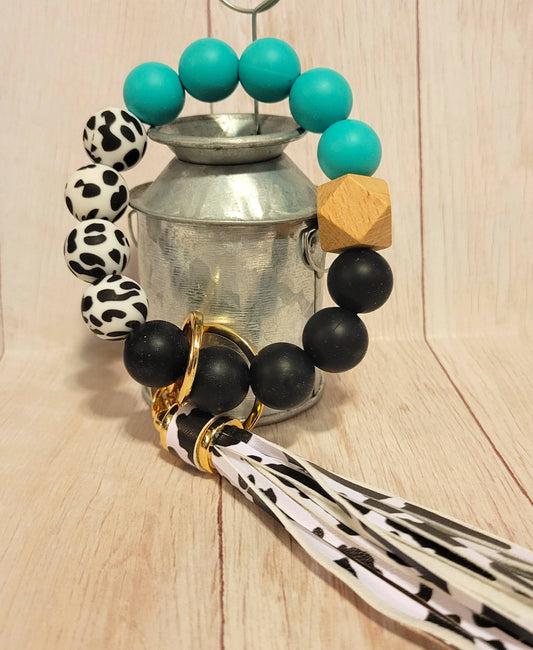 Teal Cow Silicone Wristlet