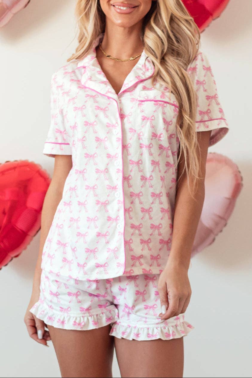 Bow Top and Shorts Pajama Set