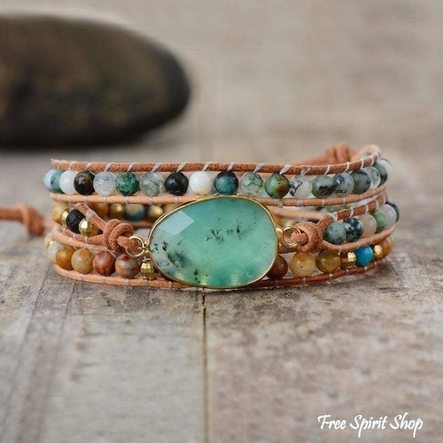 Gemstone Leather Wrap Bracelet