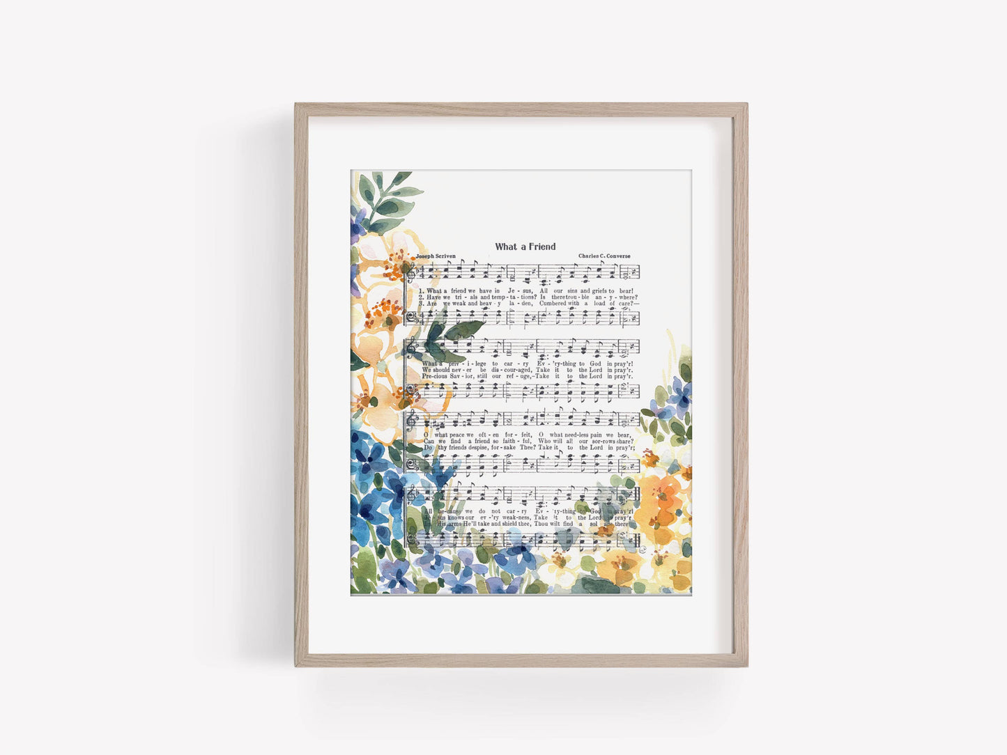 "What a Friend" Blue and Yellow Floral Hymn Print