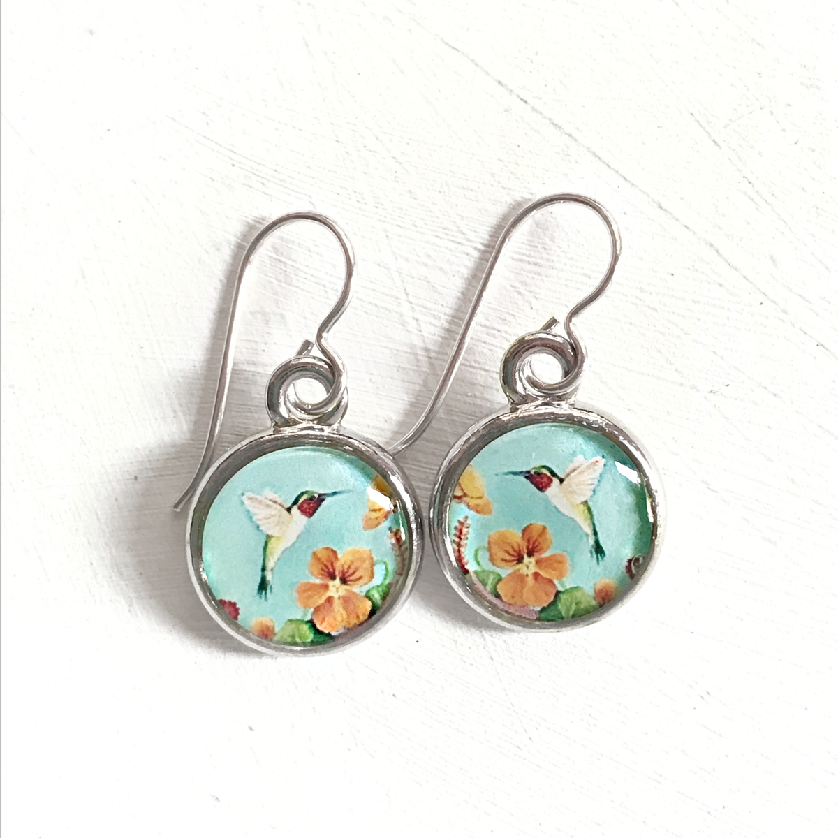 Blue Hummingbird Silver Earring