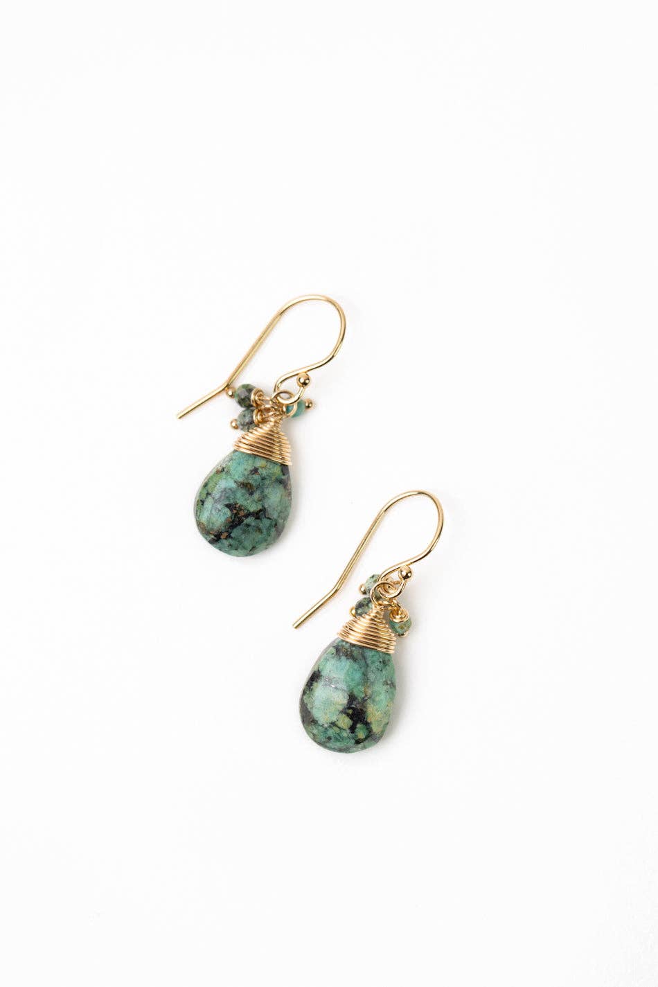 Tranquil Gardens Faceted African Turquoise Briolette And Dangles Cluster Earrings