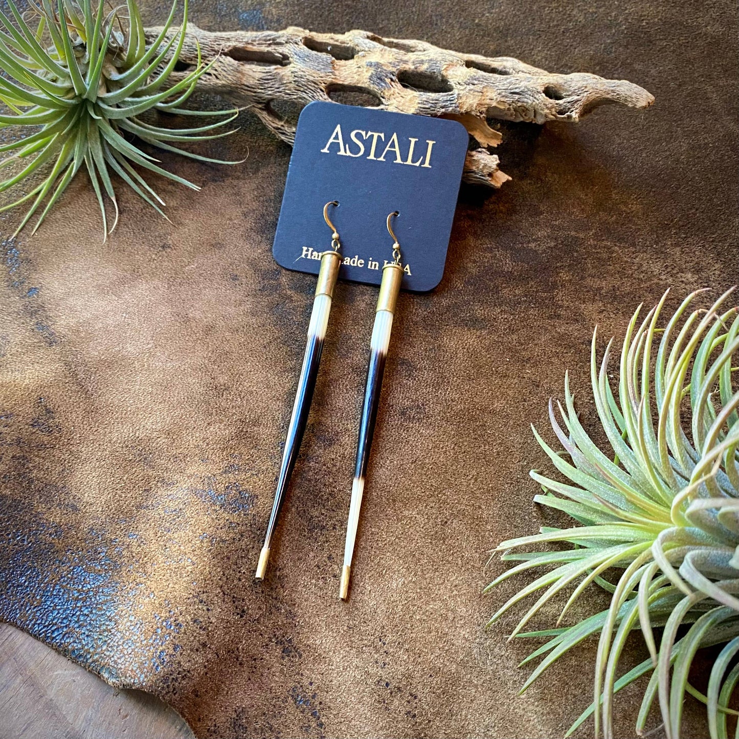 Porcupine Quill in Bullet Earrings, Shell Casings, Quills