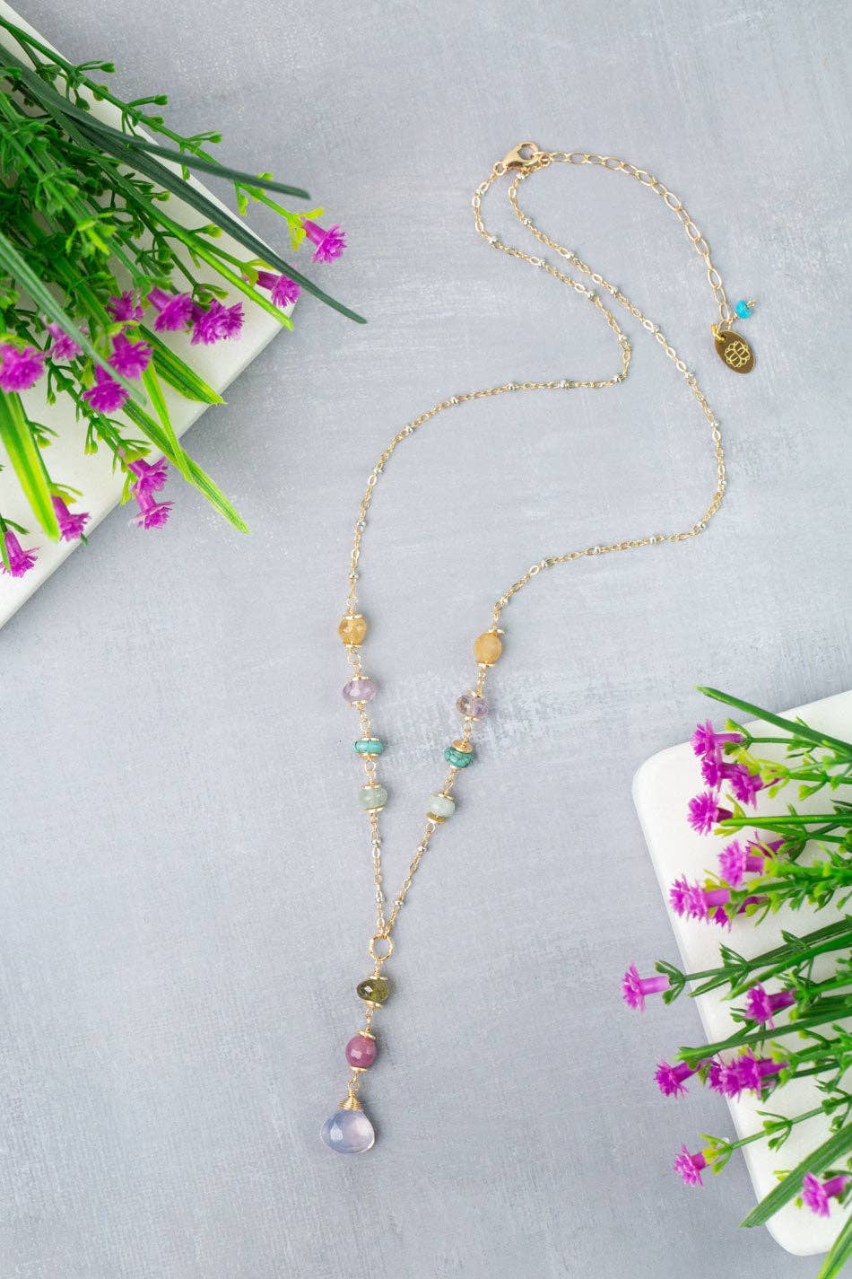Treasure 17.5-19.5" Aquamarine, Ruby, Citrine with Lavender Quartz Simple Necklace