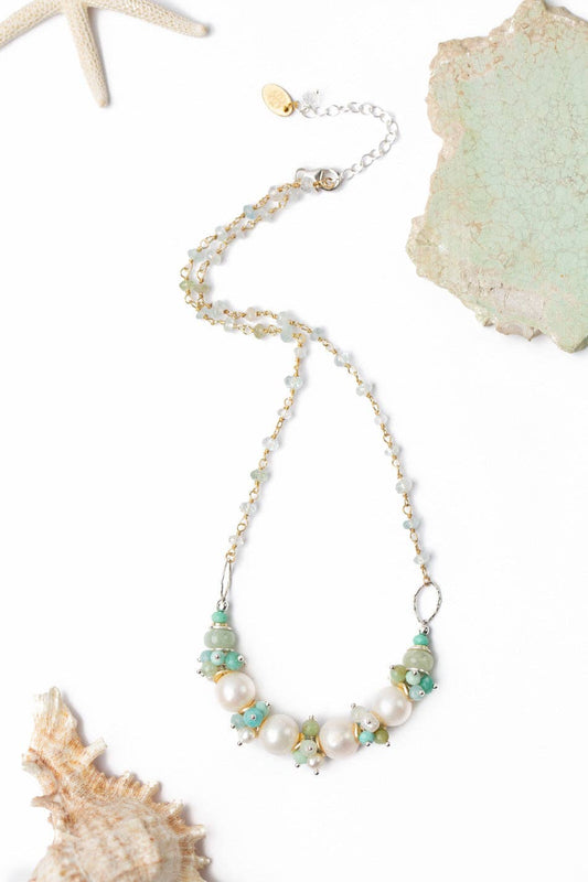 Serenity 17-19" Amazonite, Aquamarine With Freshwater Pearl