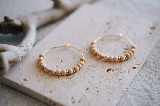 Ivory Beaded Hoop Earrings