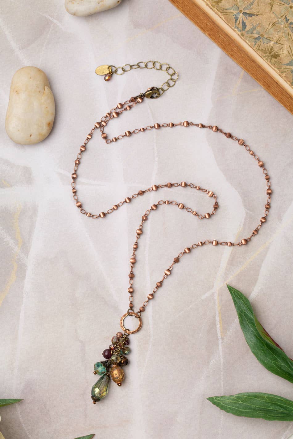 Mauve 24-26" Czech Glass, Crystal, Lepidolite Quartz Cluster