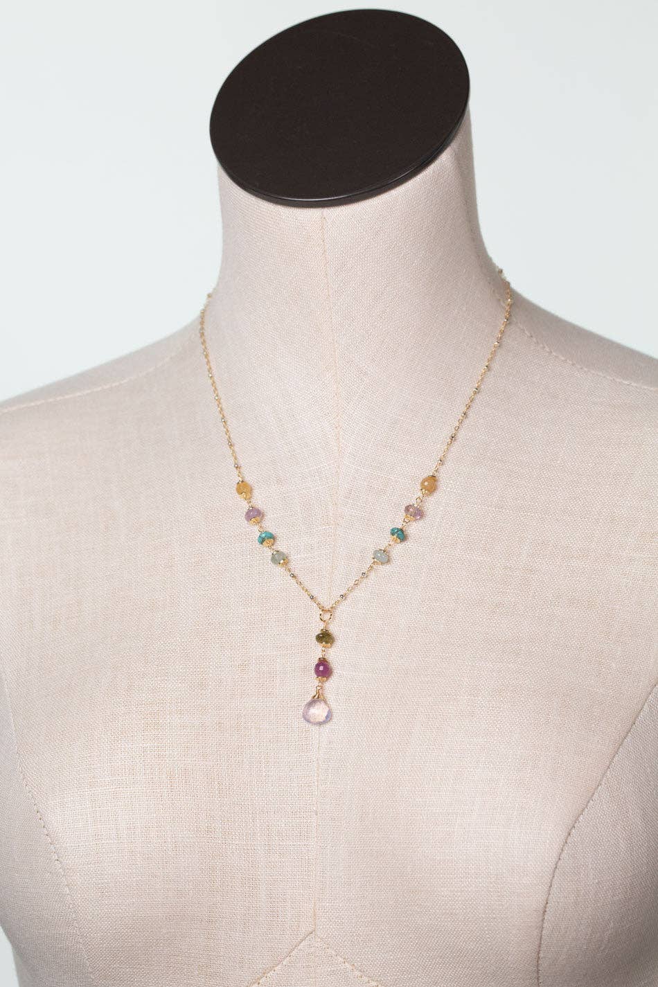 Treasure 17.5-19.5" Aquamarine, Ruby, Citrine with Lavender Quartz Simple Necklace