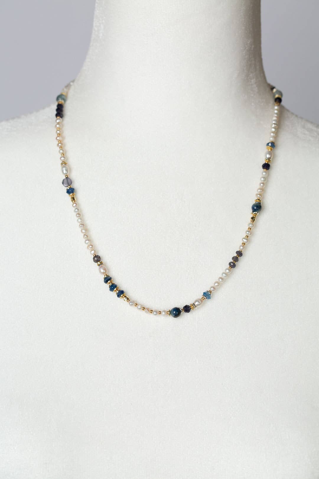 Seaside 21-22" Freshwater Pearl, Kyanite, Iolite Necklace