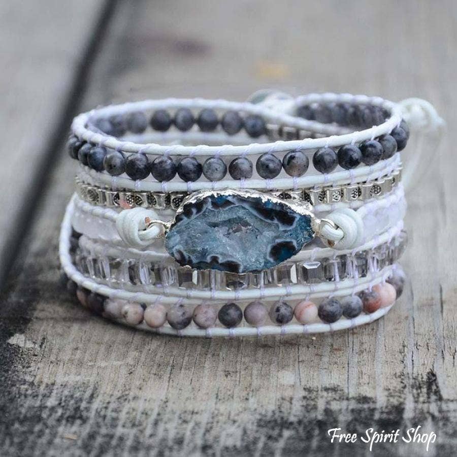 Gemstone Leather Wrap Bracelet