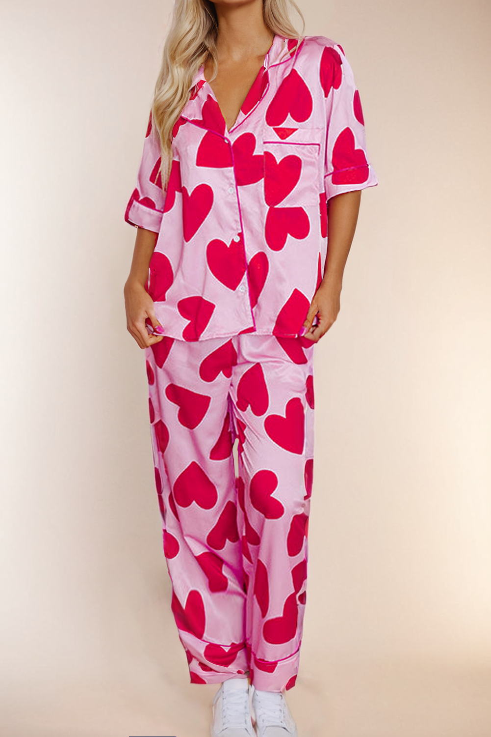 Valentines Heart Short Sleeve and Pants Pajamas Set