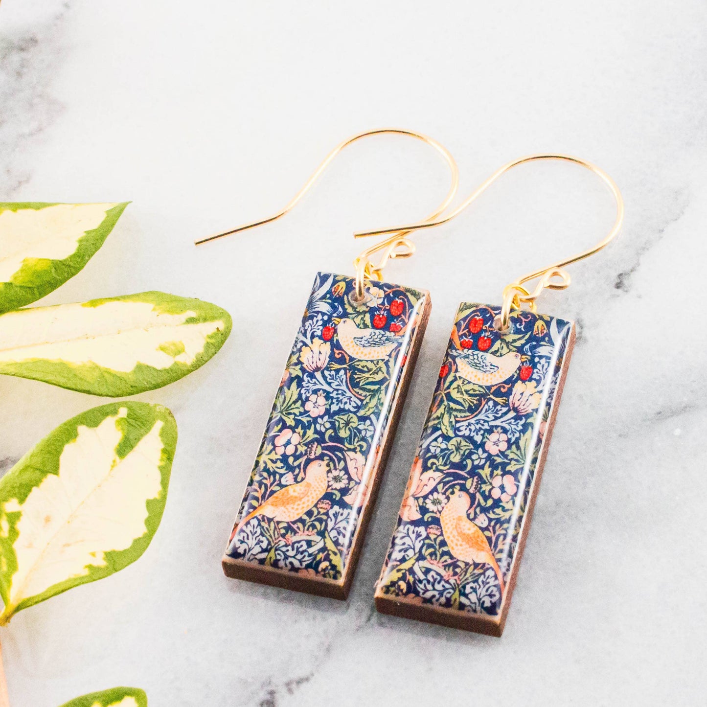 William Morris Birds Rectangle Earrings